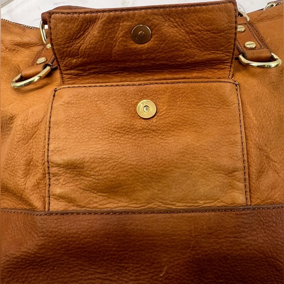 J. Crew 🧡 Marlow Cognac Brown Leather 🧡 Two Tone Hobo Bag Purse Tote - Picture 6 of 15